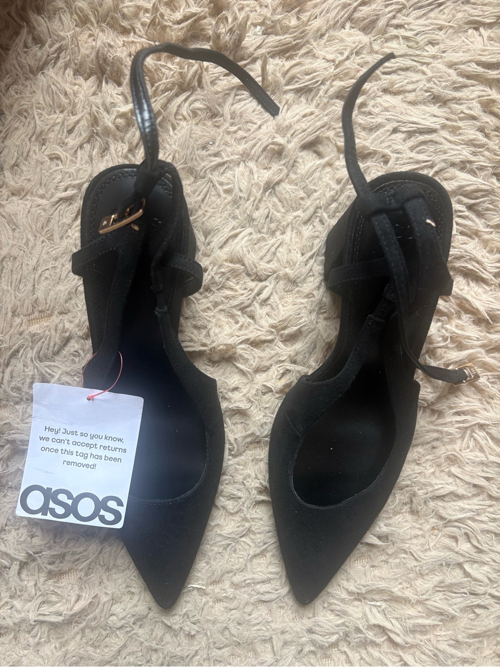 ASOS Black Pointed Ankle Tie Heels